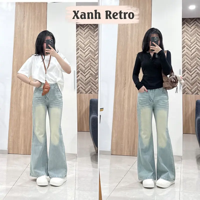 Quần Jean Ống Loe Chất Liệu Không Co Giãn Màu Retro Nữ Women Pants Ong QJ40 0