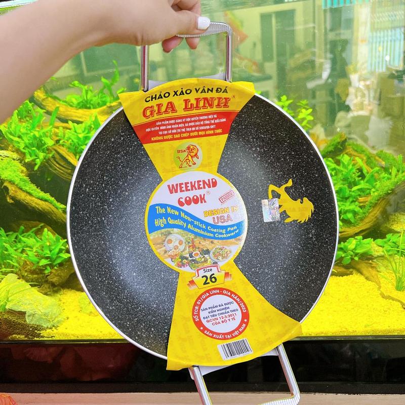 Chảo VÂN ĐÁ chống dính GIA LINH quai vuông , Chảo chống dính lòng sâu 2 quai công nghệ Hàn Quốc đủ size