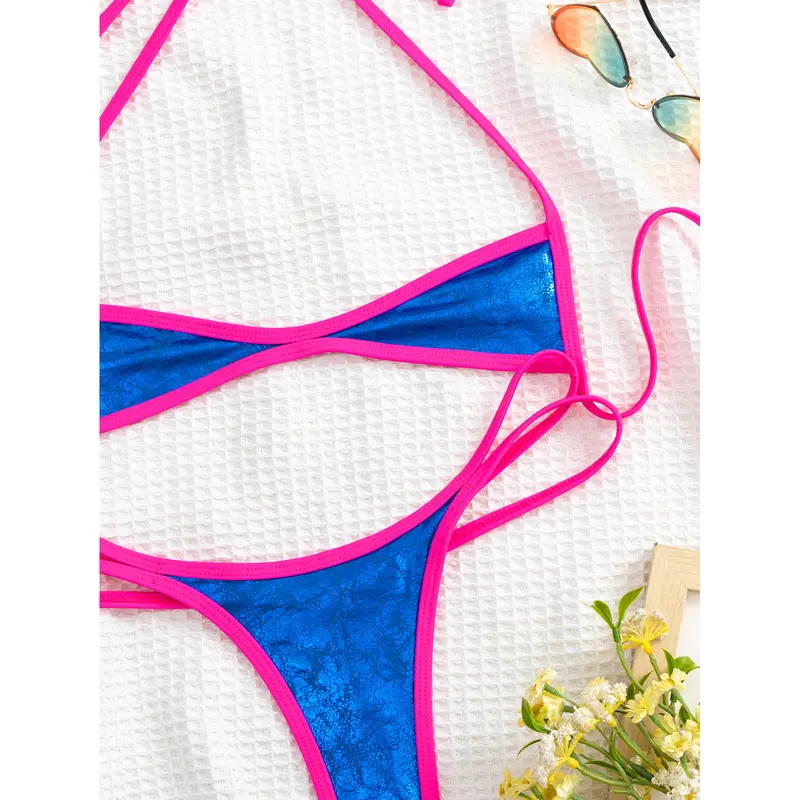 Bộ đồ bơi nữ, Xanh Biển ROYAL Shining Halter, cúp nhỏ, Bikini hai mảnh, đồ bơi, kiểu không có đệm 3