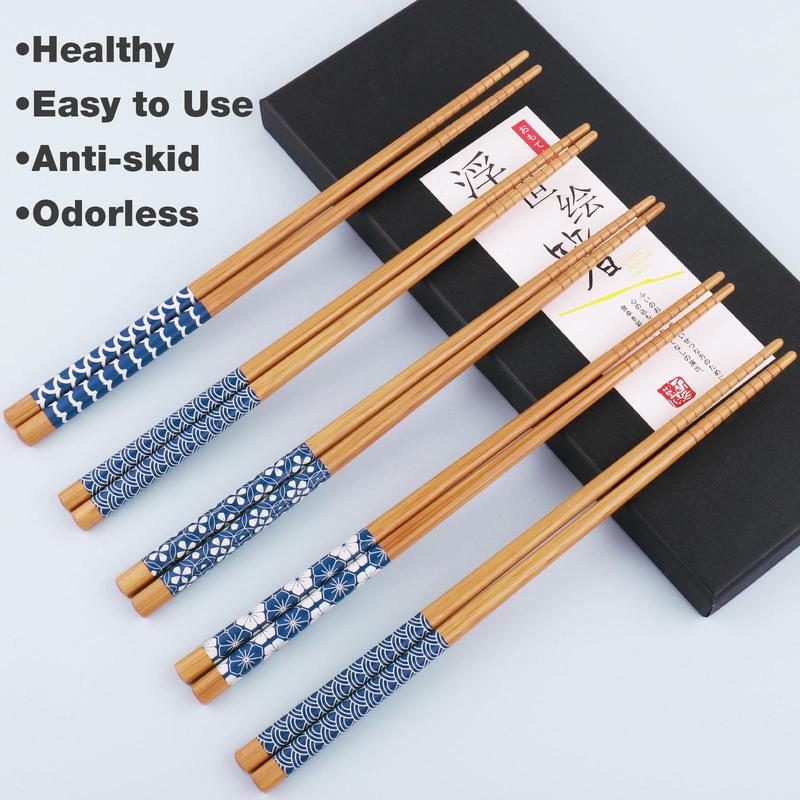 5 Pairs Bamboo Chopsticks, Reusable Lightweight Chopsticks, Portable Non-slip Chopsticks for Home Festival Party 5
