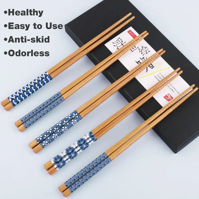 5 Pairs Bamboo Chopsticks, Reusable Lightweight Chopsticks, Portable Non-slip Chopsticks for Home Festival Party 5