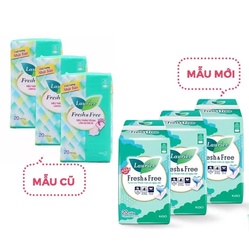 Combo 5 gói ( 4 tặng 1) Băng vệ sinh Laurier siêu mỏng k cánh 20 miếng