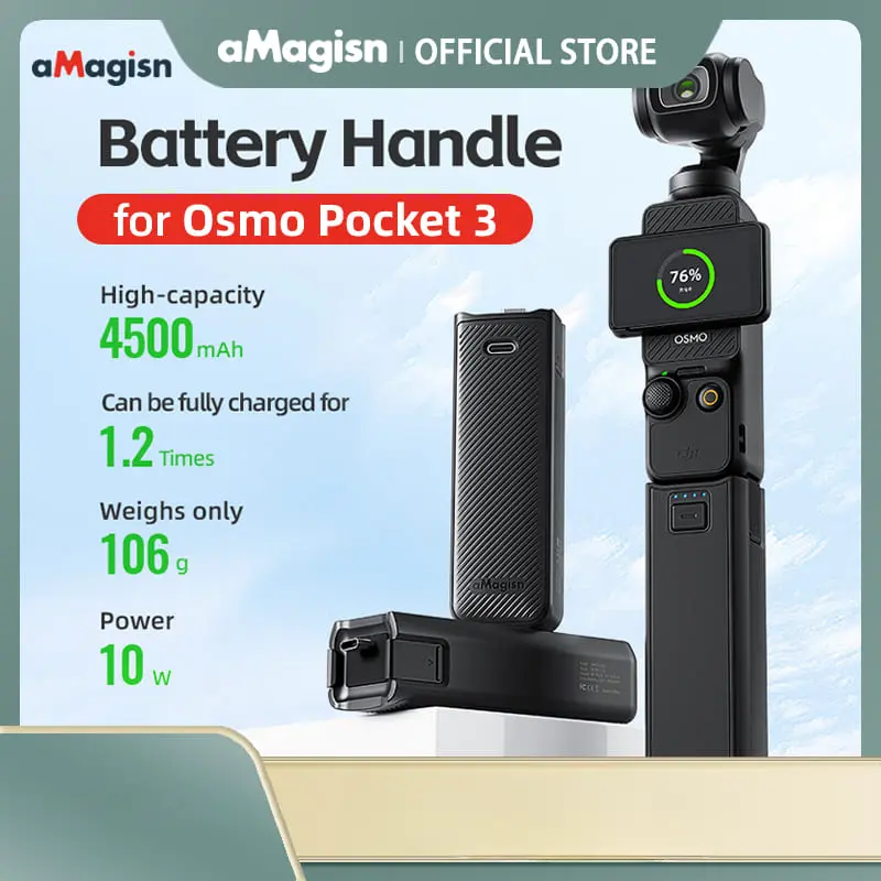aMagisn Battery Handle for DJI Osmo Pocket3 4500mAh Handheld Power Bank Charging Hand Grip Accessories