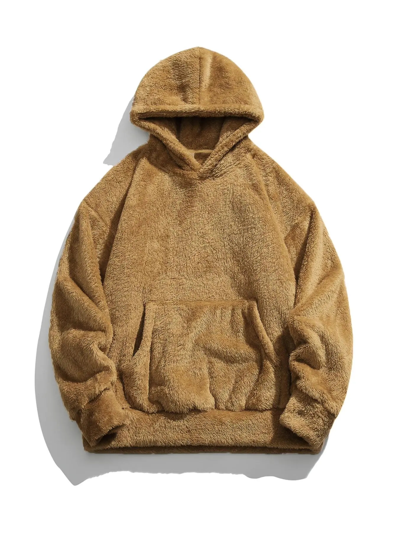 Men's Solid Pocket Thermal Lined Plush Hoodie, Regular Fit Casual Long Sleeve Hooded Fuzzy Sweatshirt for Fall & Winter, Men's Clothes for Daily Wear