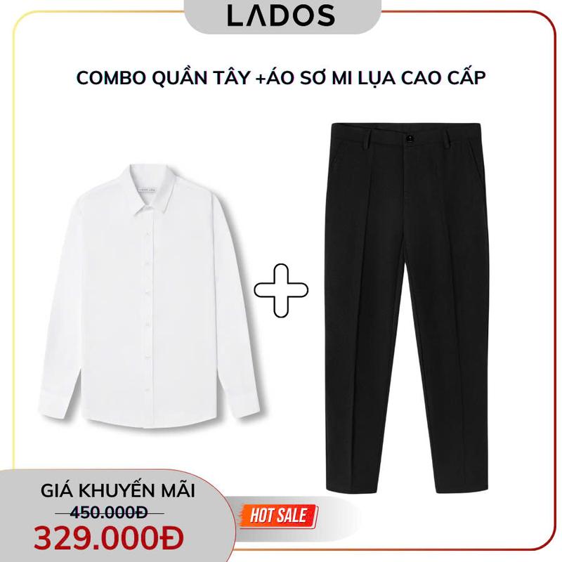 Combo Áo sơ mi quần tây LADOS - 7150 tay dài chất kate lụa nhiều màu kèm quần tây đen phong cách, sang trong, đi học đi làm 779+327