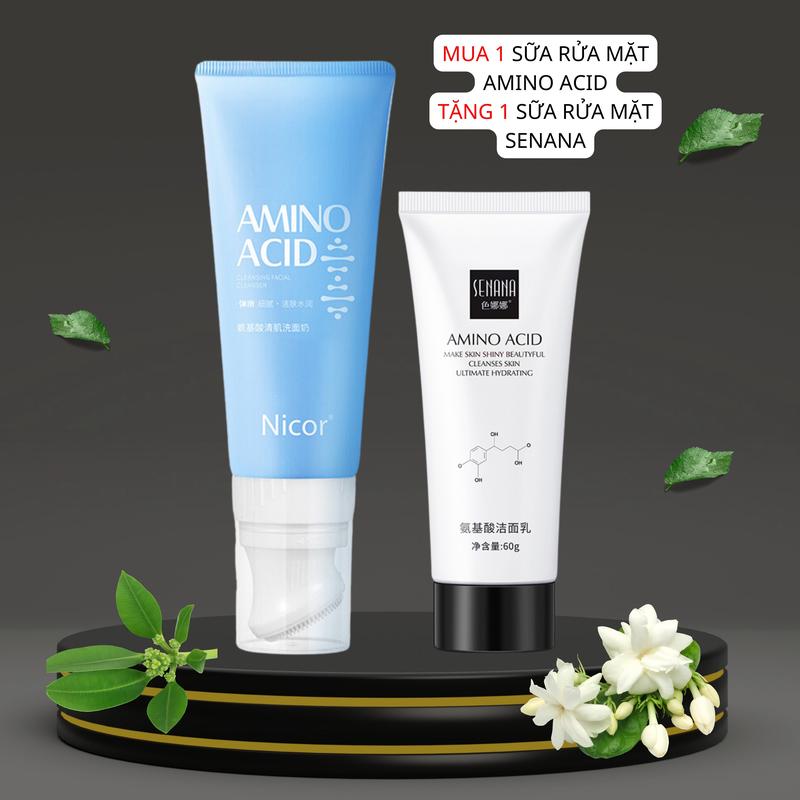 Sữa Rửa Mặt AMINO ACID 120g Kèm Đầu Cọ Tạo Bọt Massage Mềm Mại Hỗ Trợ Làm Sạch Da TẶNG KÈM Sữa Rửa Mặt SENANA 60g Gel Rửa Mặt Skincare