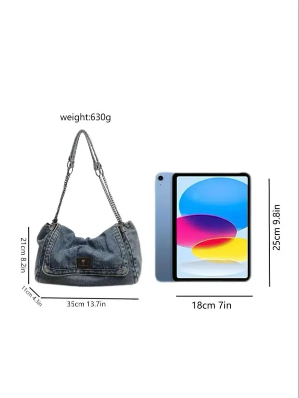 Women's Denim Shoulder Bag, Fashionable Chain Strap Crossbody Bag for Daily Used, Casual Trendy Versatile High-quality Daily Commuting Bag, Girl Fashionable Shopping Bag 1