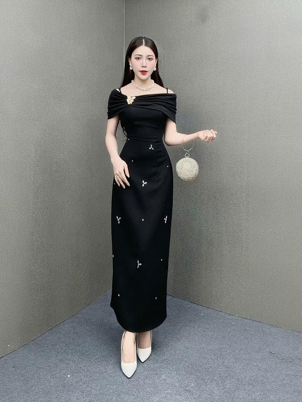  Váy xả kho VQLADY D67 dành cho nữ Đầm thiết kế trễ vai phối thun dáng ôm nhẹ  dài đính đá   có tặng kèm tag cài   phù hợp đi chơi và đi dự tiệc Dress Women Tre Kem đỏ hồng  đỏ và hồng 