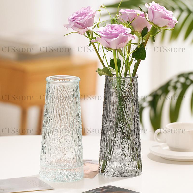 Lọ hoa thủy tinh vân sọc sang trọng CTSstore  - Cao 21.5cm | Miệng 7cm | Thủy tinh dày viền mạ vàng 5