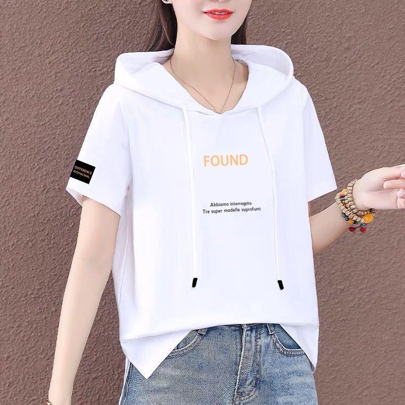 Áo Hoodie Có Mũ Trùm Đầu, ngắn Tay, Dành Cho Nữ, Phong Cách Hàn Quốc, Dáng Rộng Rãi Và Mỏng, Áo Phông, Bao Gồm 100% Bông, Hàng Mới Về Mùa Hè 2024 1
