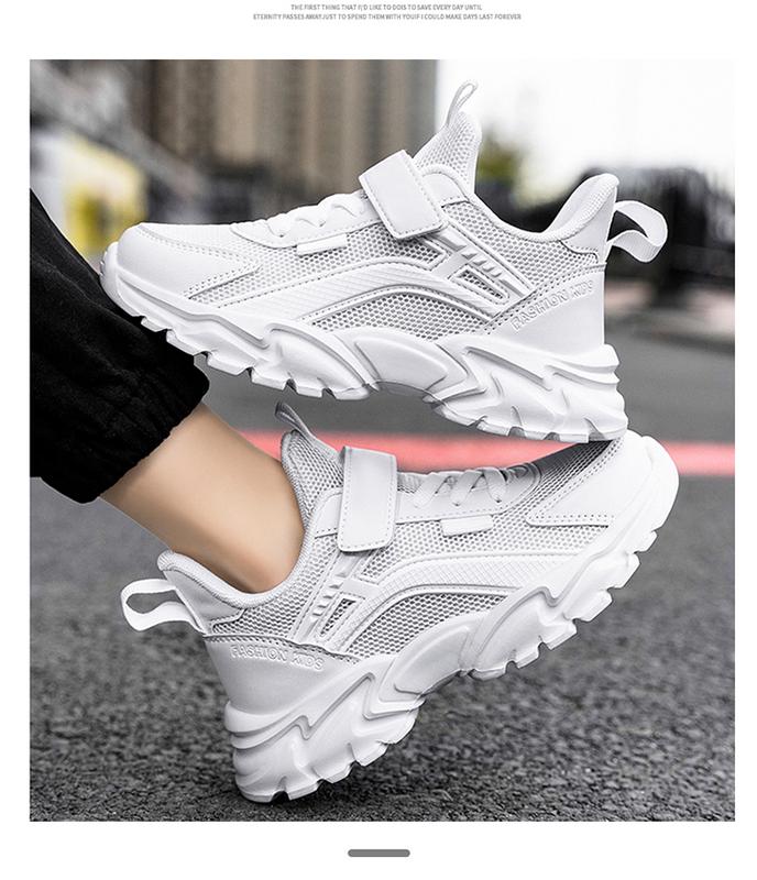 Product Introduction of Boy Shoes 2024 Spring and Summer New Children's Dad Shoes Breathable Mesh White Shoes Student University Style Sneaker 2