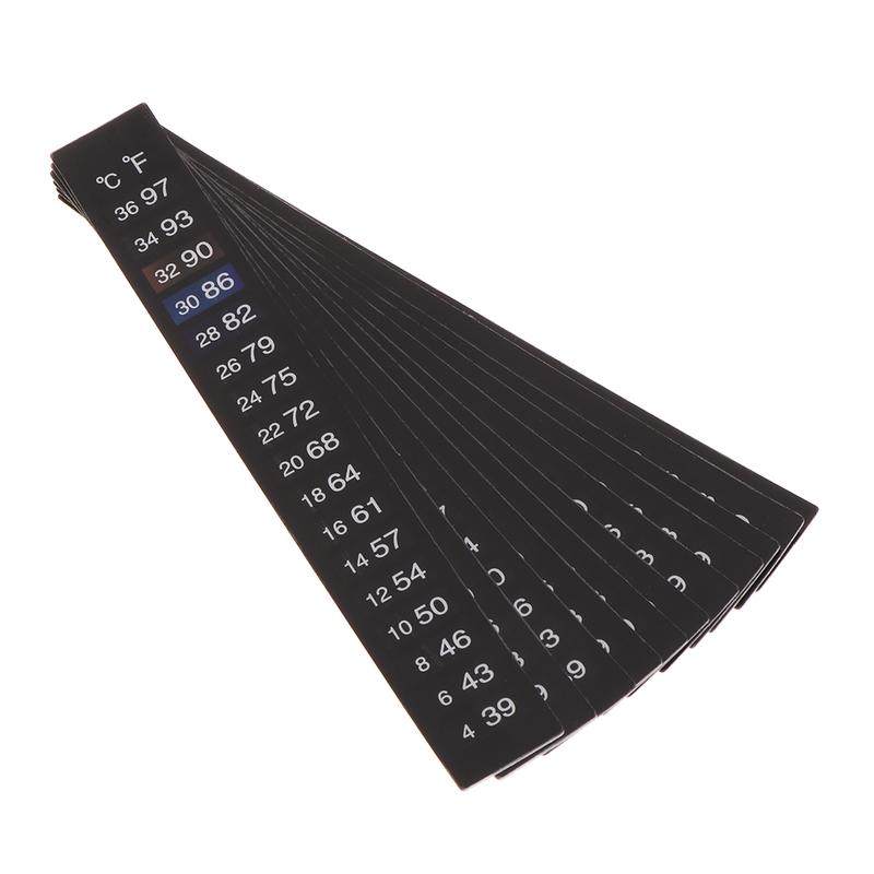 Product Introduction of 10 Pieces Thermometer Strips Aquarium Adhesive Strip Sticker Temperature Monitor for Fish for Tank Wine Jar 18 - 34℃ 40