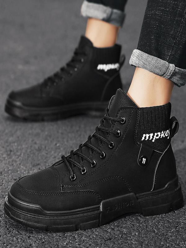 Men's Casual Solid Color Lace up Pu Leather Boots, Fashionable Casual Work Shoes for Daily Wear, Comfortable and Versatile High Top Shoes for Fall & Winter 7