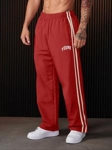 Pantalones deportivos para hombre de corte regular con estampado de letras, cintura con cordón, cómodos y casuales, con cintura elástica, ideales para senderismo y viajes al aire libre, ropa deportiva para uso interior y exterior