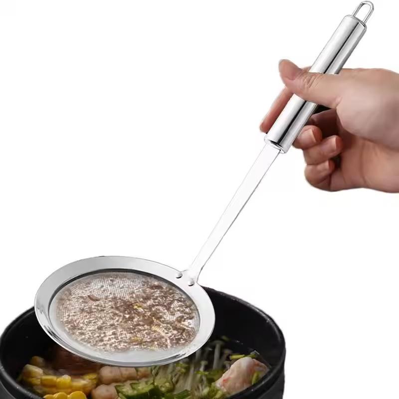 1/2pcs Saringan Jala Perkolator Lemak Jepang Hot Pot Filter Sup Sendok Skimmer Stainless Steel Sendok Penyaring Minyak