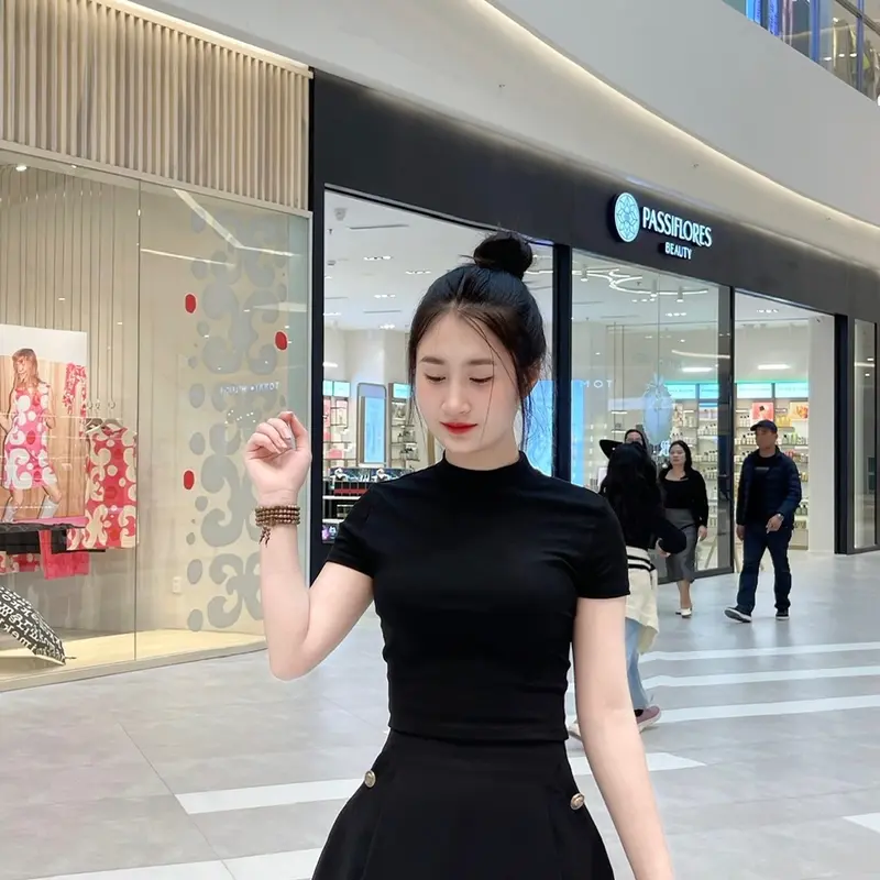 PQ08 - Áo cộc tay nữ cổ tròn 3P crotop chất bozip cotton cao cấp Freesize  Croptop Thun 2