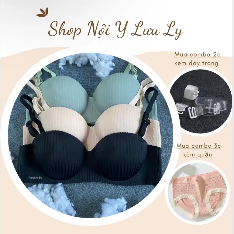 Áo su đúc quả ngang chống tụt siêu phẩm- đệm dày 3p cho các nàng nhỏ và lép ( tặng kèm quần lót, dây trong) Nữ Kem Women Nhung large  cup Bra