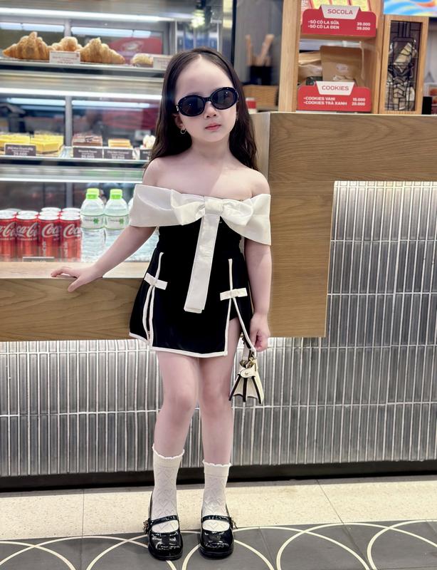 [BỤNG LỚN TĂNG SIZE] Glam Bow Set - Set áo nơ bẹt vai phối chân váy viền trắng sành điệu bé bé gái set đồ 12 13 tuổi
