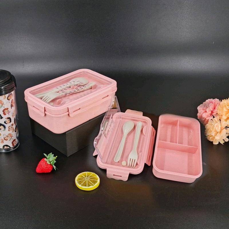 Origin E : set kotak makan 3 grid tebal + sendok dan garpu + tas bekal + botol minum / lunch box Pink Blue 6