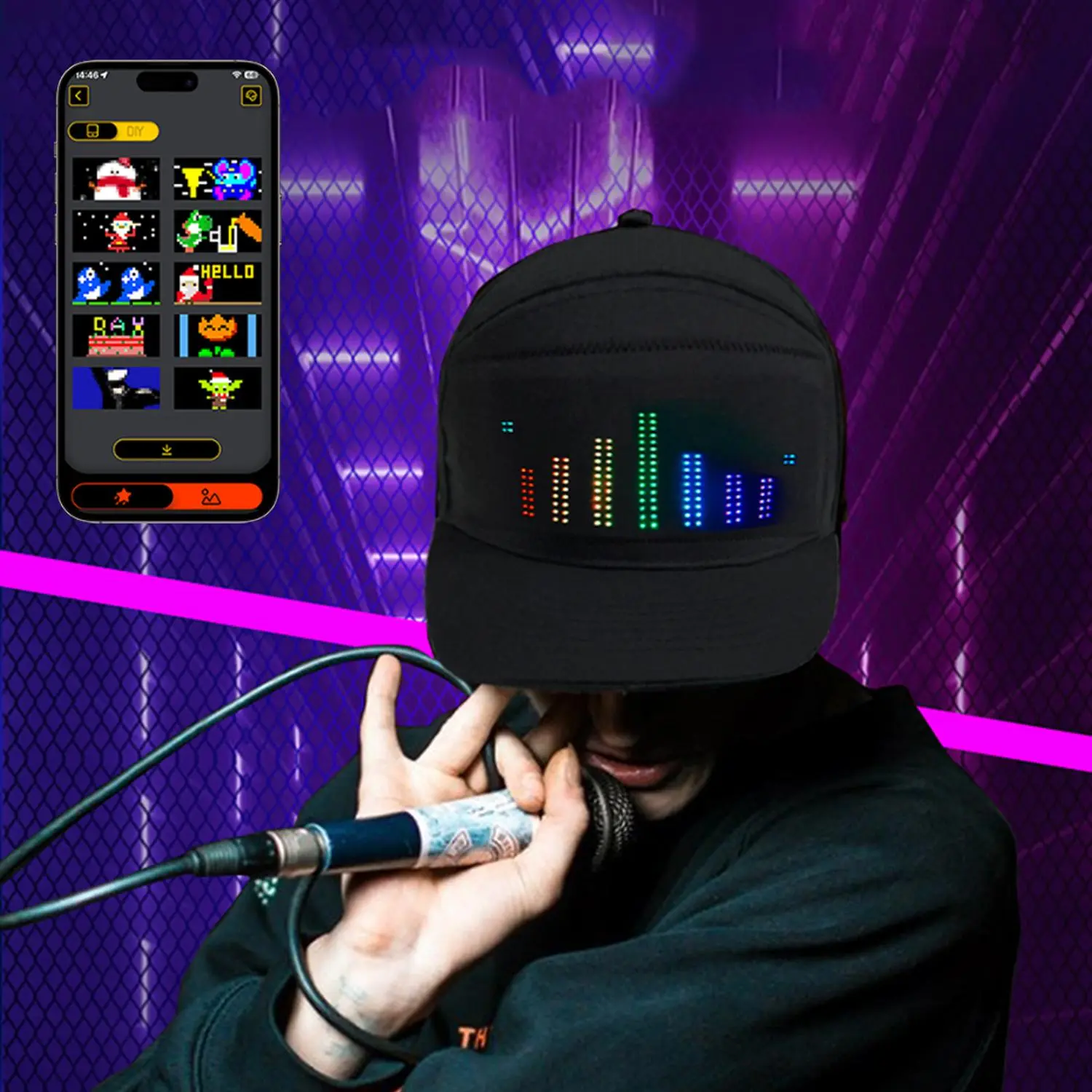 LED Display Screen Hat, 1 Count USB Rechargeable Cool Light Up Hat with Multi-language Text & Image Editing, Party Hat for Street Dance Party, Holiday Activity