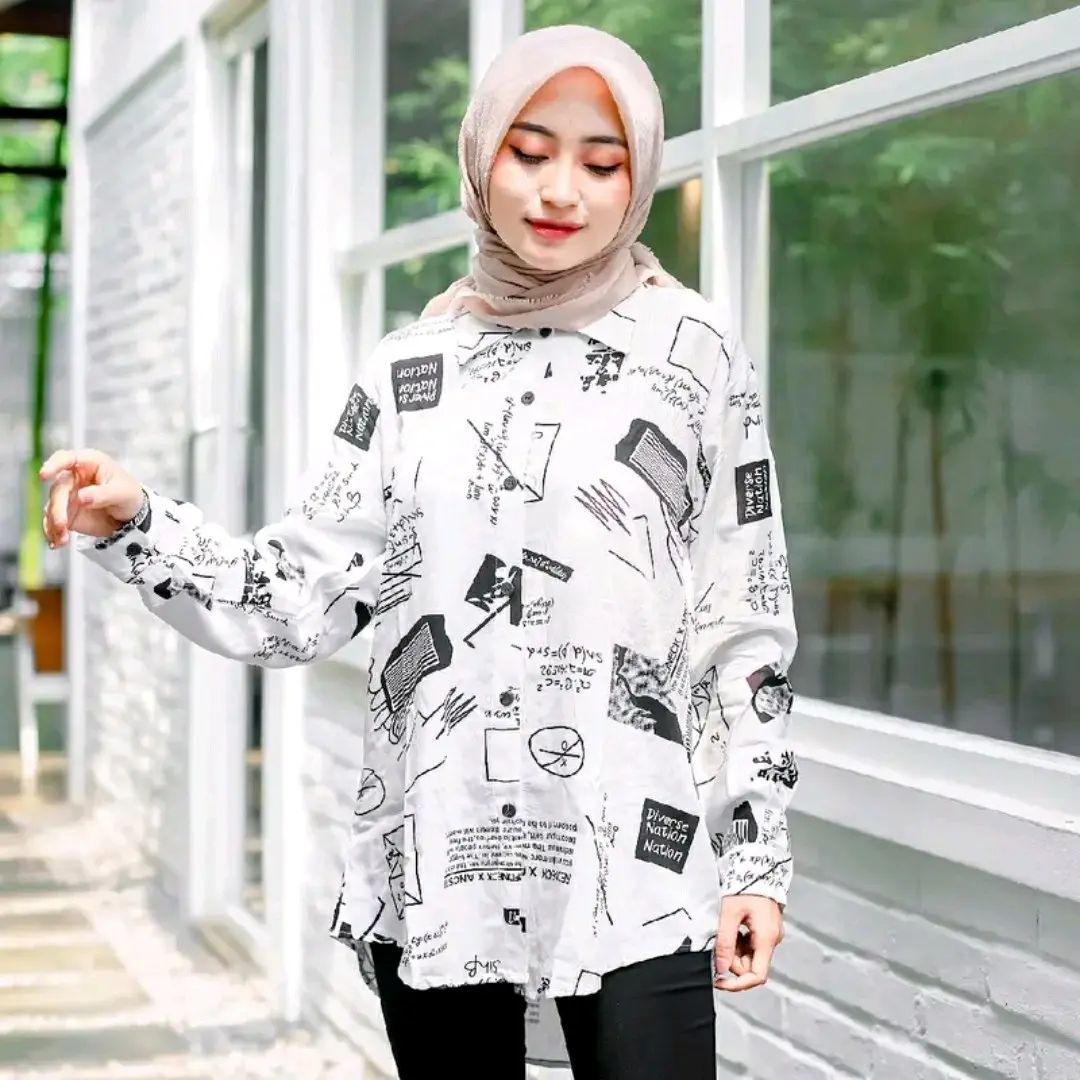 MAITE KEMEJA  Viscose  Wanita OVERSIZE LD 130 Rayon Santai Nyaman Cantik Kancing Motif