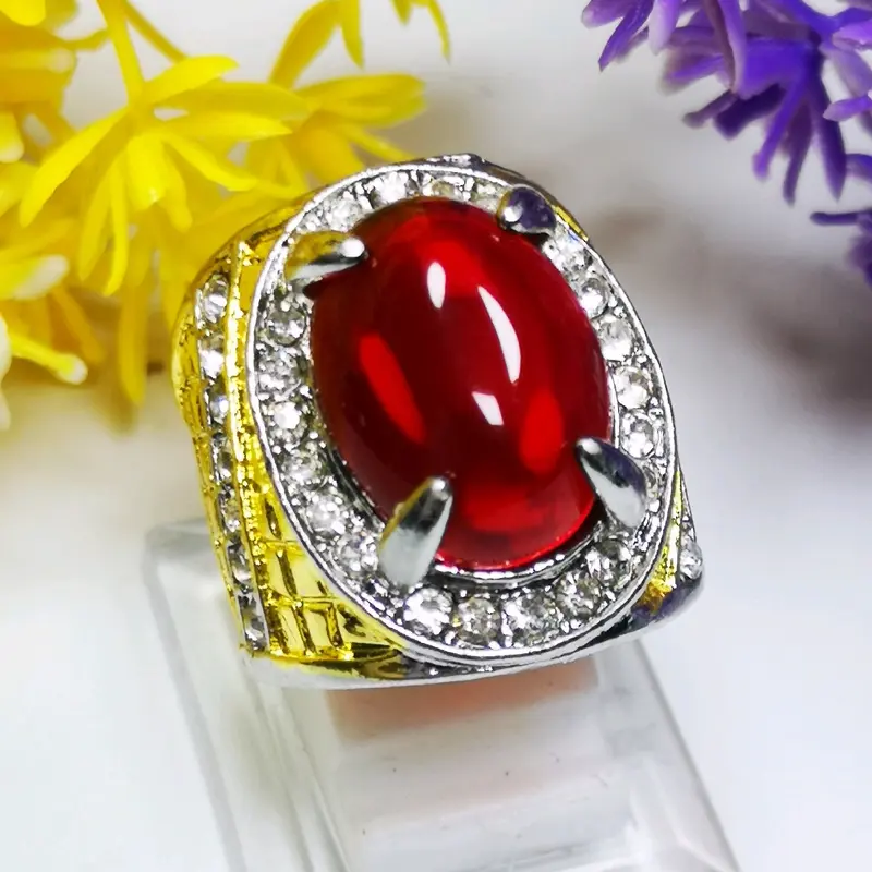 Batu Cincin Akik Merah Siam Kristal Ring Titanium Anti Karat Siap Pakai Good Quality 3