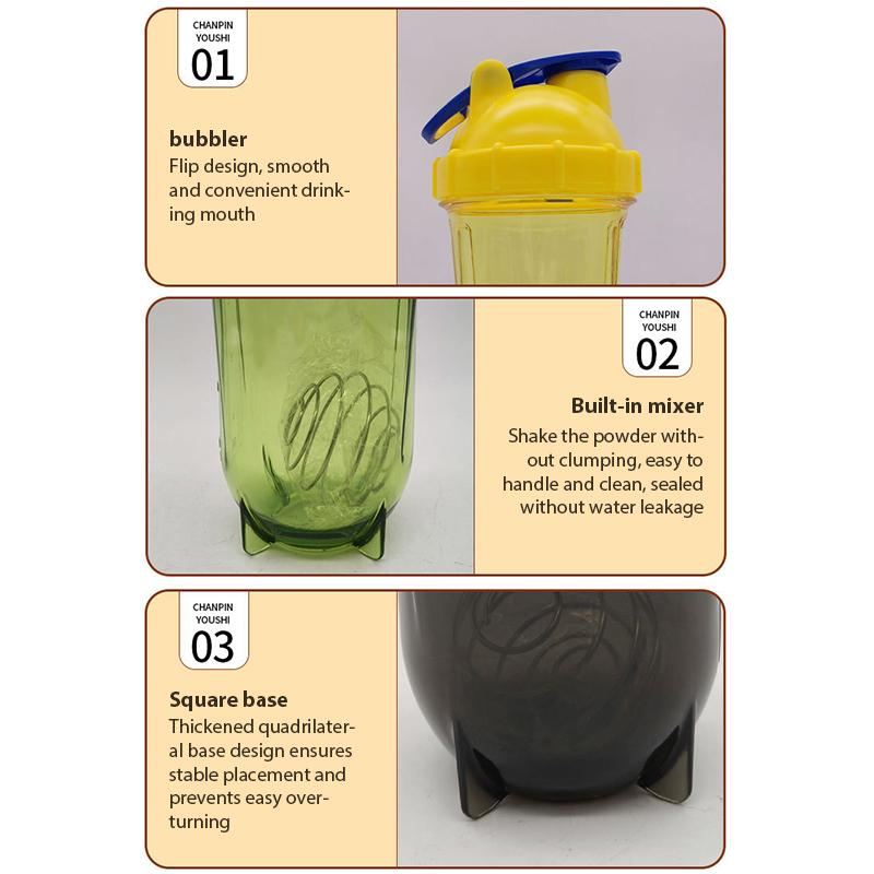 Product Introduction of Shake Cup Protein Powder Meal Replacement Stirring Cup Fitness Sports Water Cup Scale Portable Stirring Ball Plastic Water Cup 18
