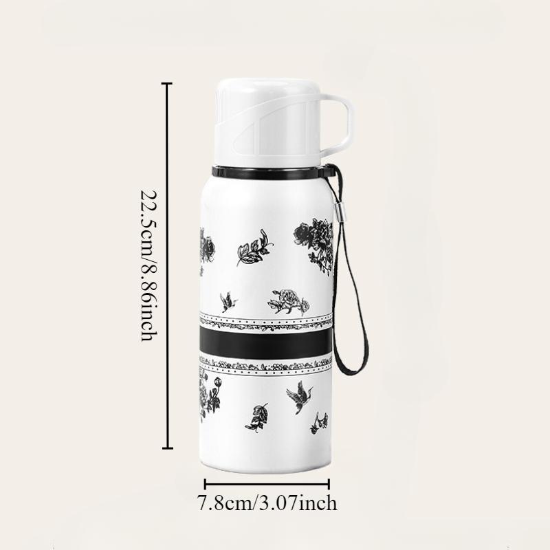 Floral Pattern Vacuum Flask, 1 Count Portable Large Capacity Stainless Steel Insulated Water Bottle, Vacuum Flasks for Outdoor Travel Camping 1