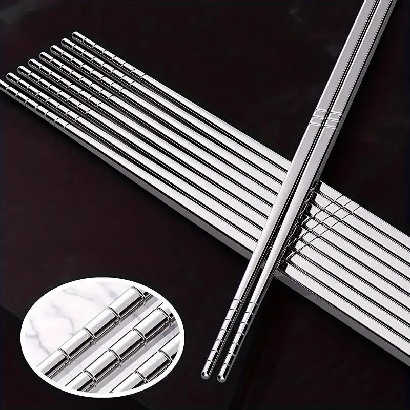 Stainless Steel Chopsticks, 5 Pairs Reusable Metal Chopsticks, Lightweight Easy To Use Metal Chop Stick Utensils for Home Kitchen 3