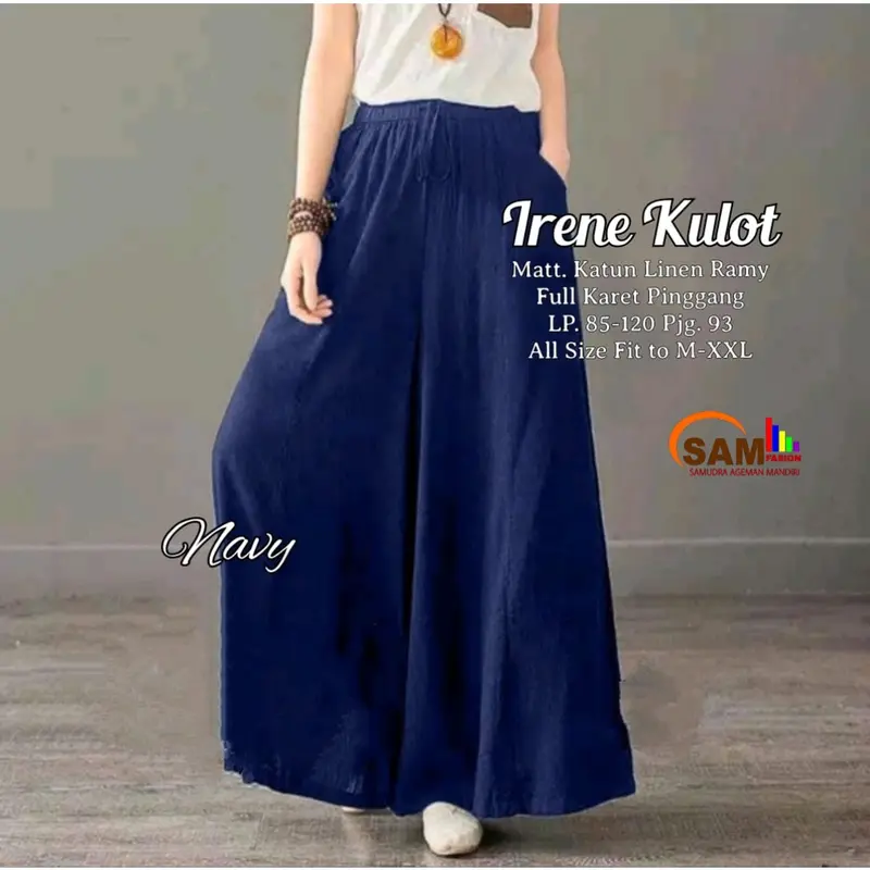 Celana Wanita Kulot Irene Katun Linen Rami Premium LP 85-120 Panjang Casual - Hitam - Motif celanakulot 3