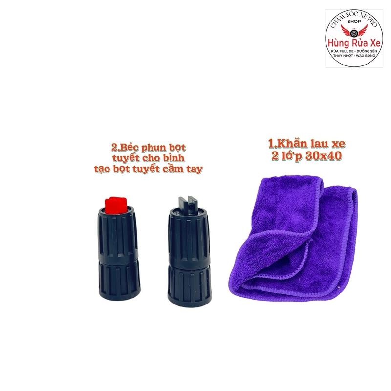  2 Đầu Vòi Tạo Bọt Tuyết  Phụ Kiện Thay Thế Đầu Phun Bình Tạo Bọt Tuyết Cầm Tay 1 Khăn Lau Xe 30x40Cm 