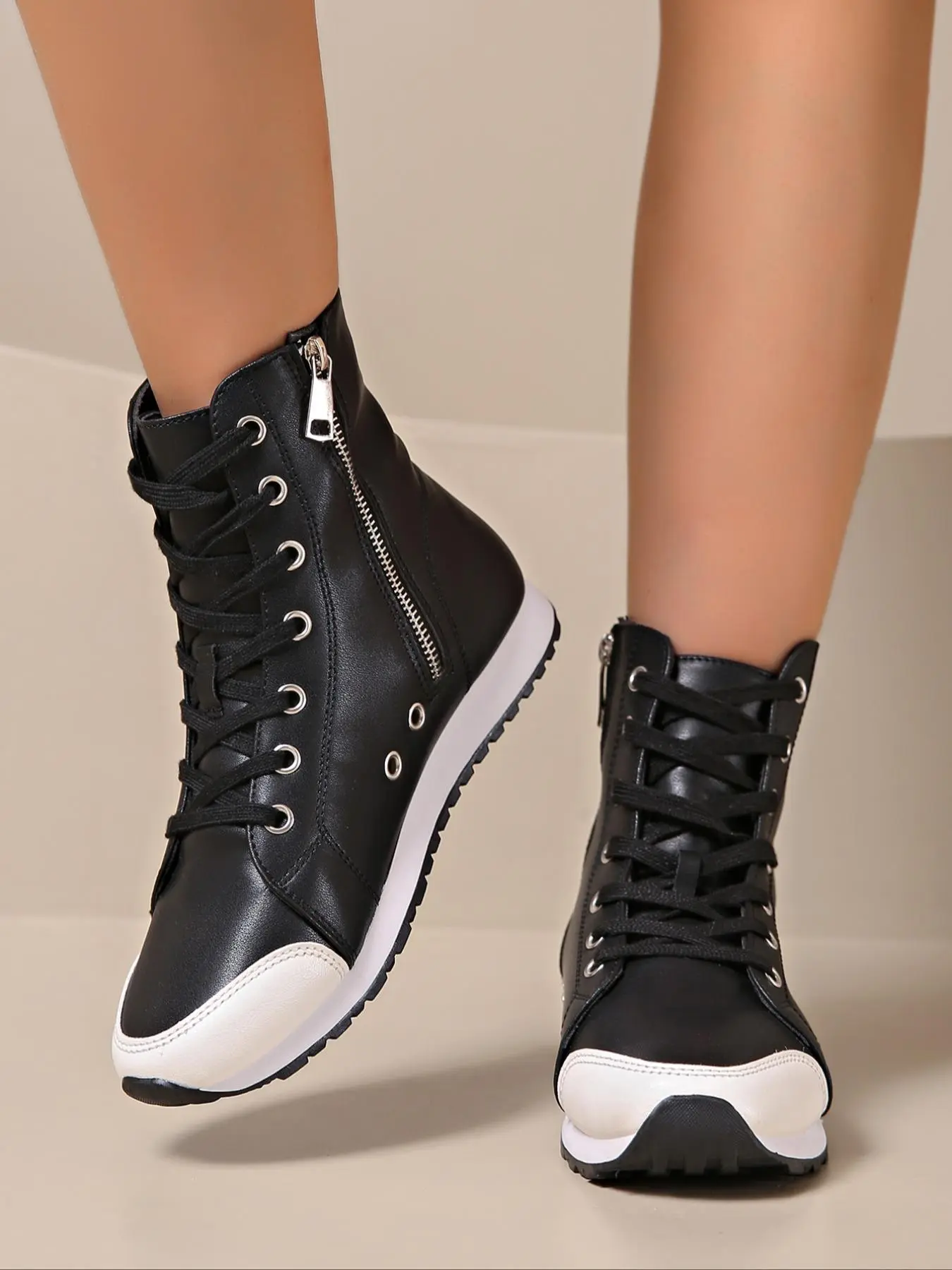 Women's Fashionable Lace Up Front Zipper Ankle Boots, Casual Comfortable Round Toe Boots for Daily Wear, Lightweight Casual Versatile Boots for Women & Girls Christmas Gift Valentine's Day, Gift