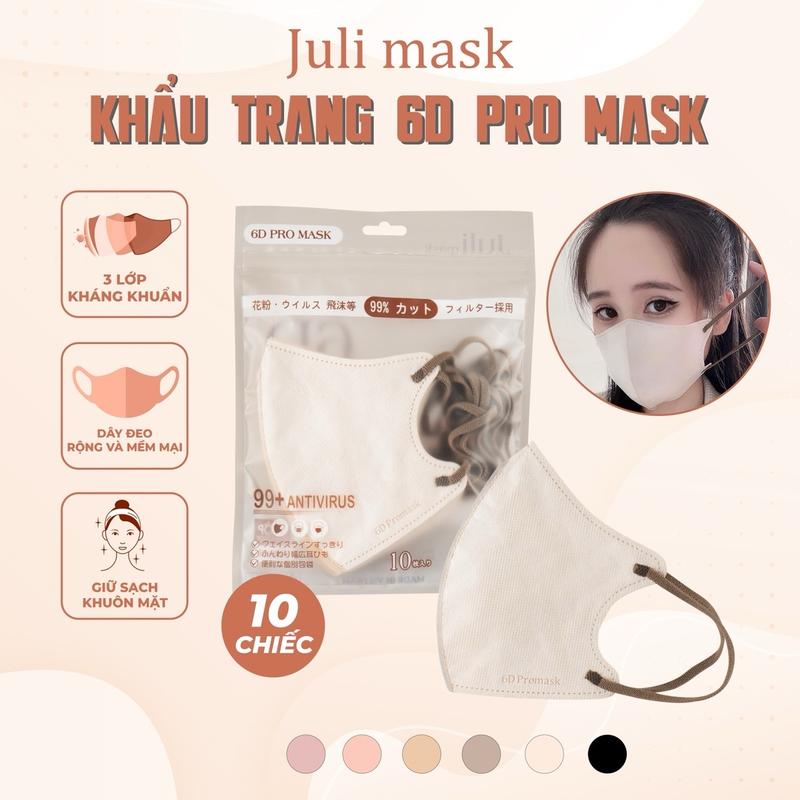 Thùng 100c tặng 20 chiếc Khẩu Trang 6D JULI Promask Mềm Mại nhẹ nhàng thoáng khí không đau tai