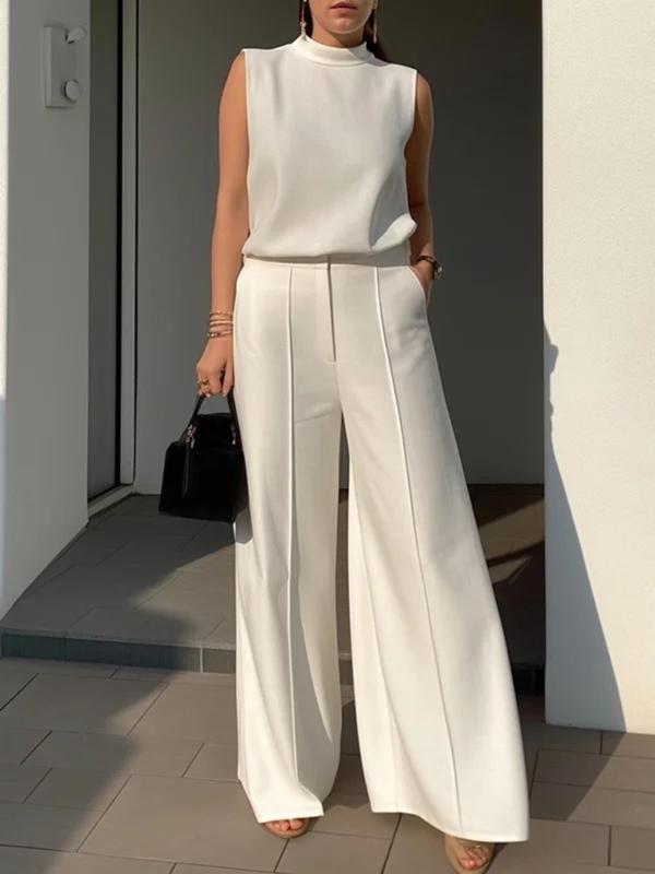 Women's Plain High Rise Wide Leg Pants, Elegant Formal Solid Trousers for Work Office Business, Ladies Bottoms for Spring & Fall 7