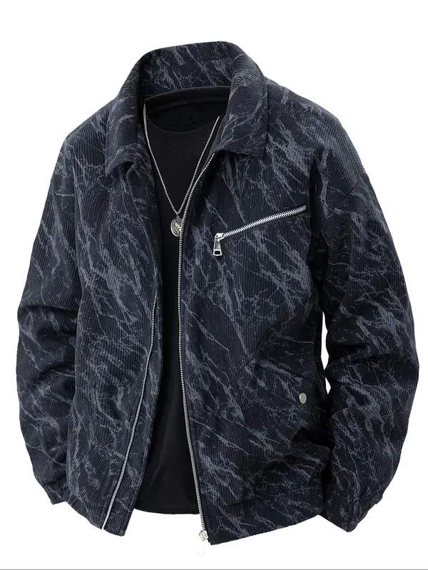 Men's Regular Fit Graphic Print Zip Up Jacket, Casual Comfy Long Sleeve Baseball Collar Outerwear for Daily Wear, Men's Clothing for All Seasons, Longsleeves Coats 3