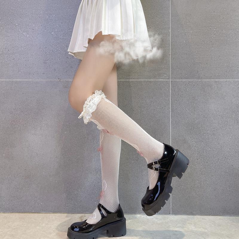 Product Introduction of Women's Lace Calf Socks Lolita Bows Knee Socks Japanese Style Princess Thigh High Loose Stocking for Lady Girls 19