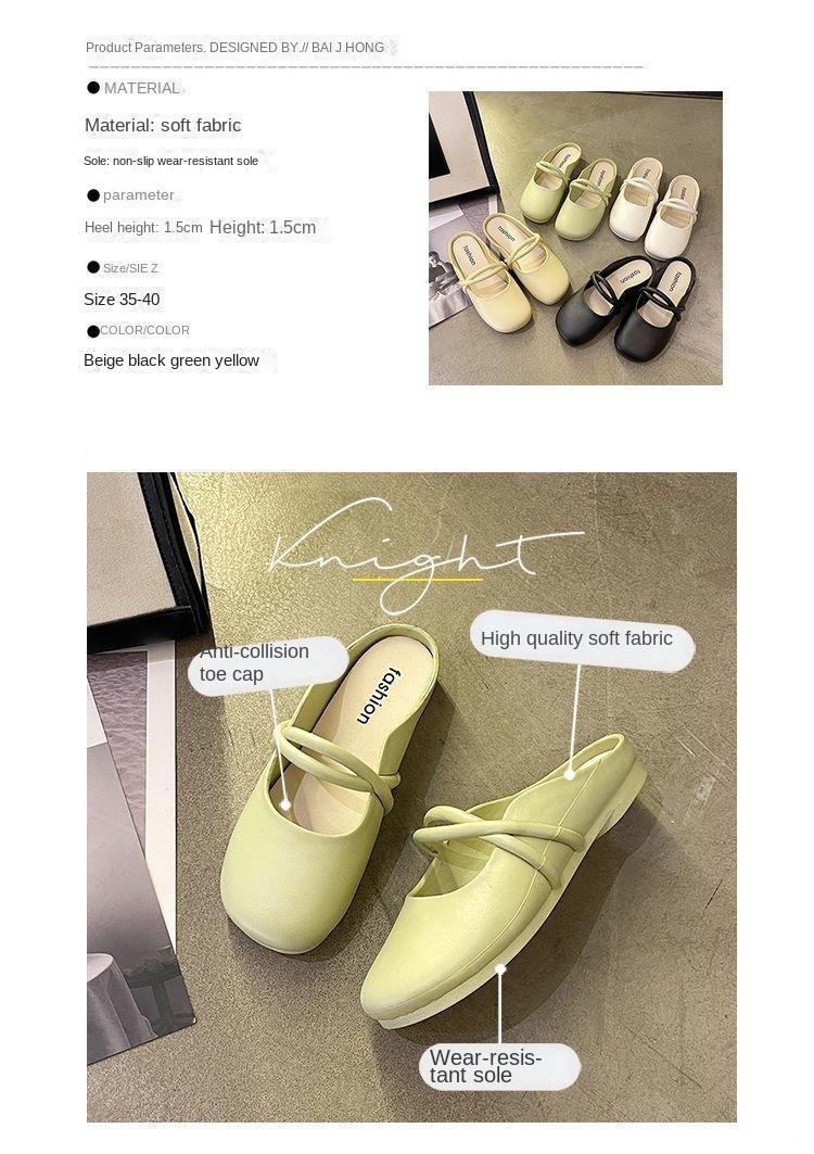 Product Introduction of Women Mules Summer Elegant Square Closed Toe Flat Slippers Female Shoes Casual Leather Black White Slides Plus Size 36-41 Footwear Girl 5