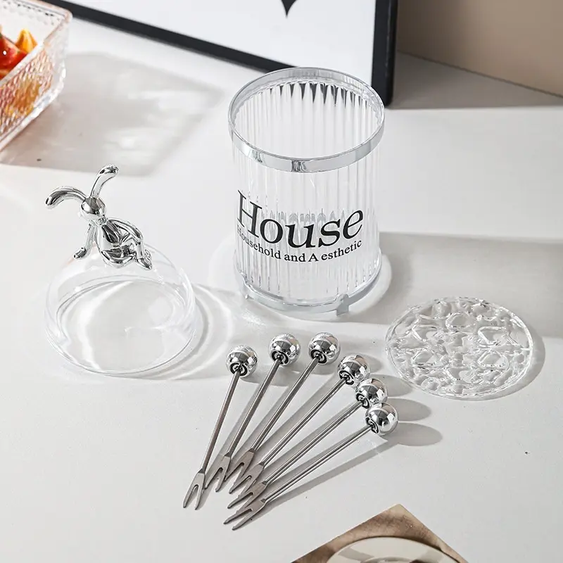 Set 6 nĩa ăn trái cây kèm hũ đựng hình gấu - Set 6 Nĩa Ăn Trái Cây / Salad Bằng Thép Không Gỉ Hình Gấu Dễ Thương 4
