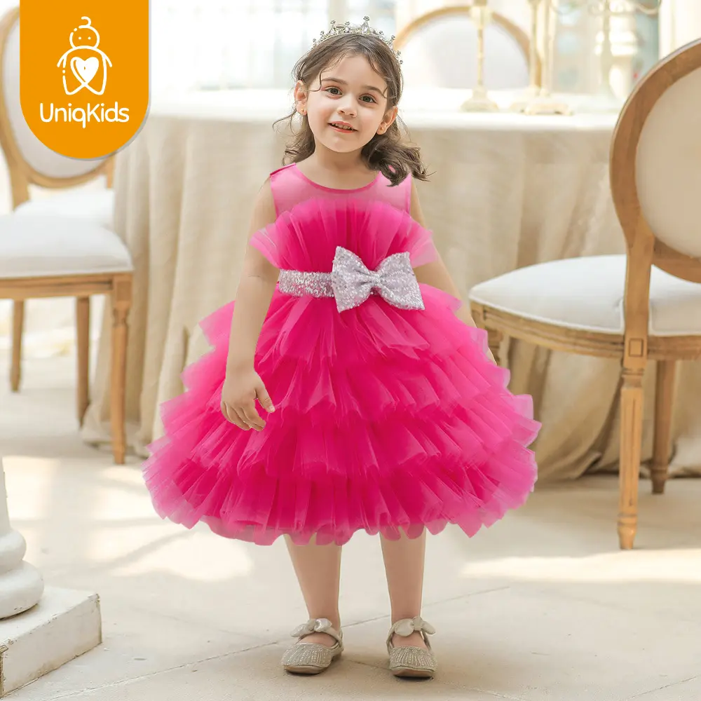 UniqKids Children's wedding party dress for kids Birthday bow dress fashion girl princess performance dress for girls