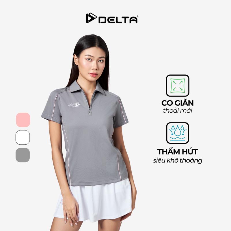DELTA Áo Polo Thể Thao Nữ Pickleball Tennis Cầu lông Cổ Khóa Kéo Vải Co Giãn Thoáng Khí PO056W1 0