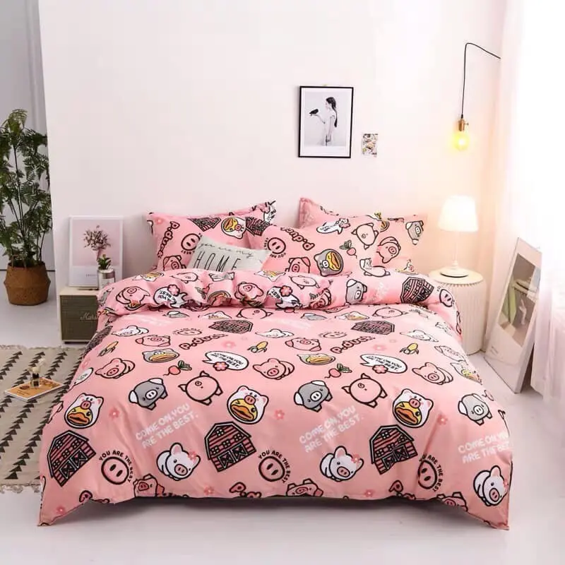 [Rẻ Vô Địch] Bộ Vỏ Chăn Ga Gối Cotton Poly Lợn Hồng Nhí Nhố 0
