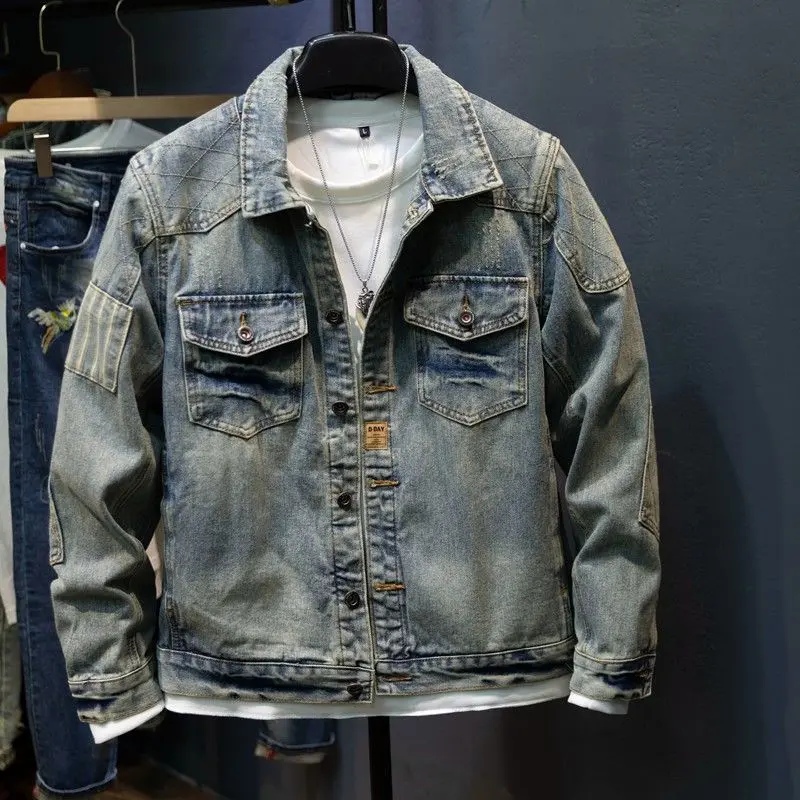 Áo Khoác Denim Đi Xe Máy, Kiểu Ve Áo, Dành Cho Nam Giới, Phong Cách Cổ Điển Và Mỏng, Thời Trang, Thường Ngày Của Mỹ, Hàng Châu Âu, Chất Lượng Cao, 2024