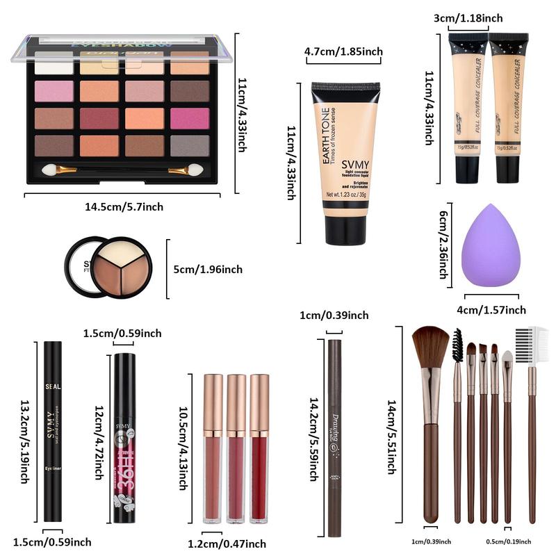 Makeup Set, 1 Set Multi-functional Makeup Eyeshadow Palette & Brush & Sponge & Eyeliner & Lipstick & More, Professional Makeup Set for Women, Cosmetic 1