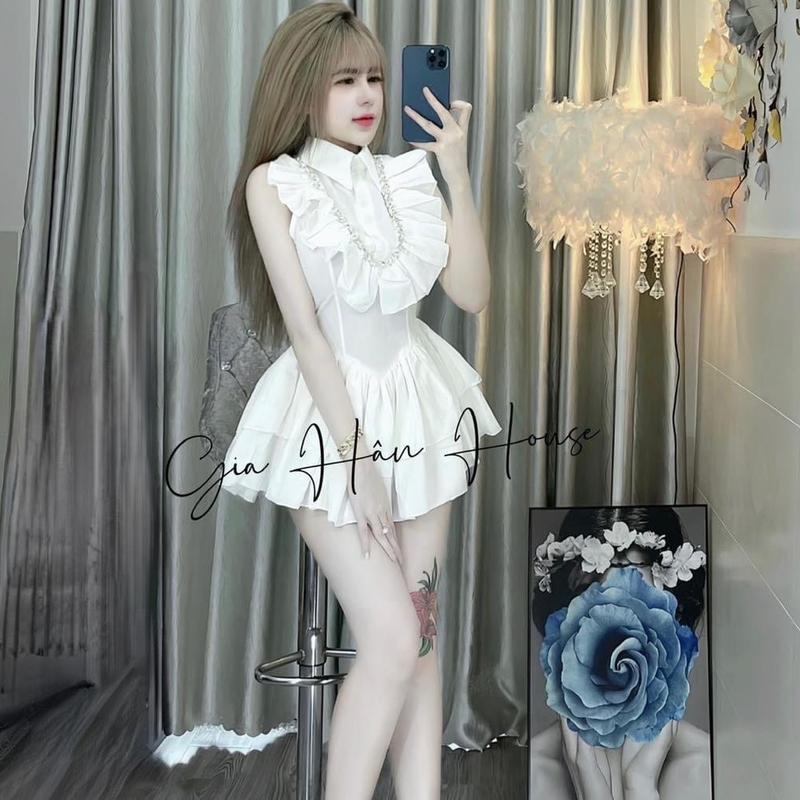 13273 - JUM NGẮN VIỀN ĐÁ  BÍ XÒE TÔN DÁNG ( DƯỚI 1M62) - Thương hiệu: Gia Hân House - Kích thước: Freesize Tay ngắn Nữ Đen Thun