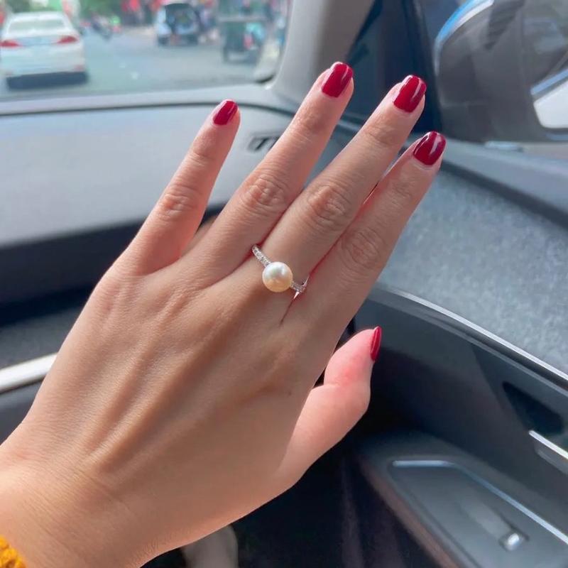 N14- Nhẫn bạc ngọc trai nước ngọt size 8ly dáng bán cầu thanh lịch trẻ đẹp Women Nữ