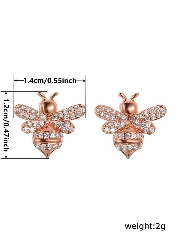 1 Pair Cubic Zirconia Decorated Bee Design Stud Earrings, Fashion Jewelry for Party, Daily Clothing Decor, Trendy All-match & Exquisite Jewelry for Birthday Gift 7