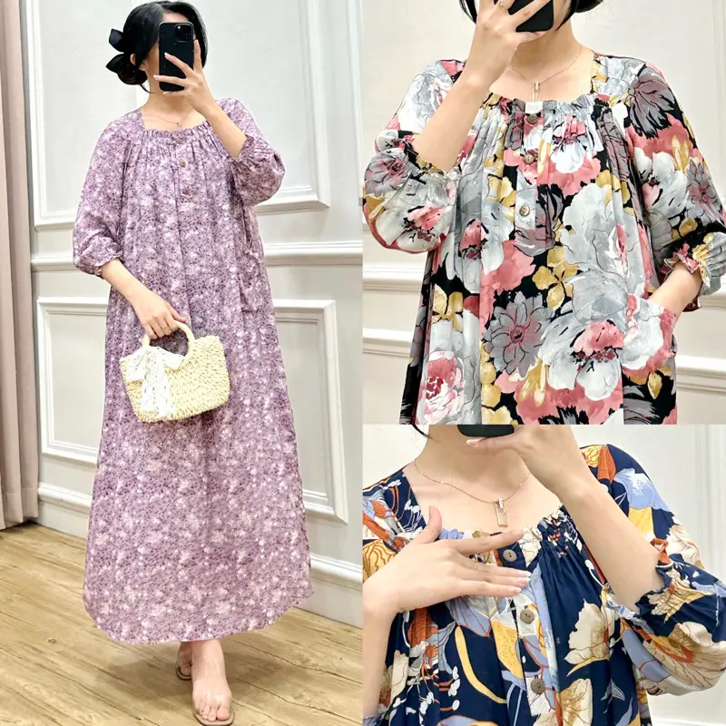 Amariel Sasha Dress Panjang Daster Nyaman Bumil Menyusui Friendly Katun Rayon Viscose Motif 2