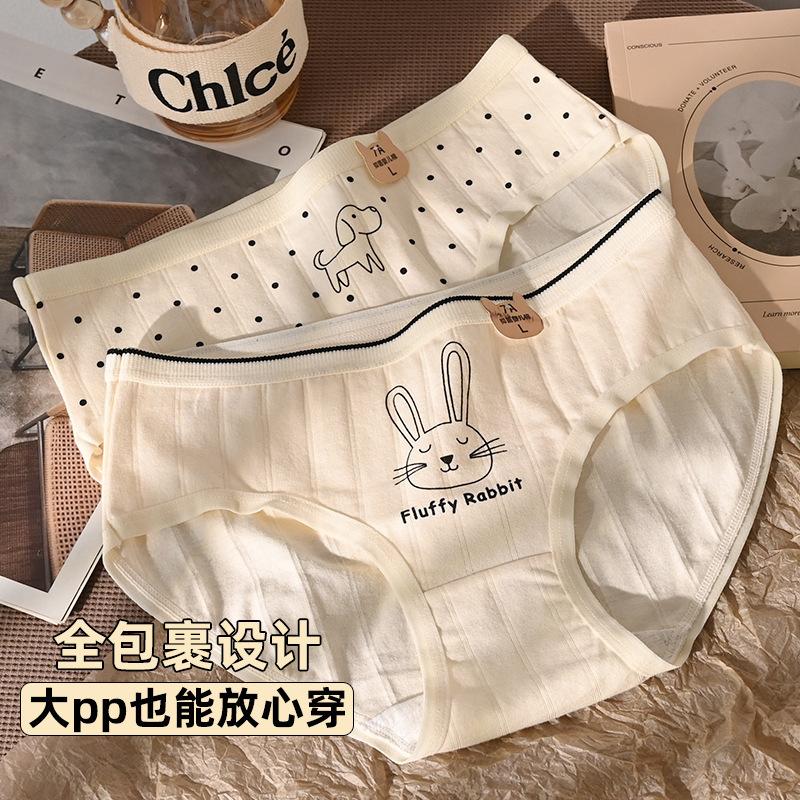 2025 Cotton Cartoon Printed Underwear for Women Elastic Hip Antibacterial Cotton Crotch Breathable Mid Waist Girl Student Underwear Fashion Best-Seller 3