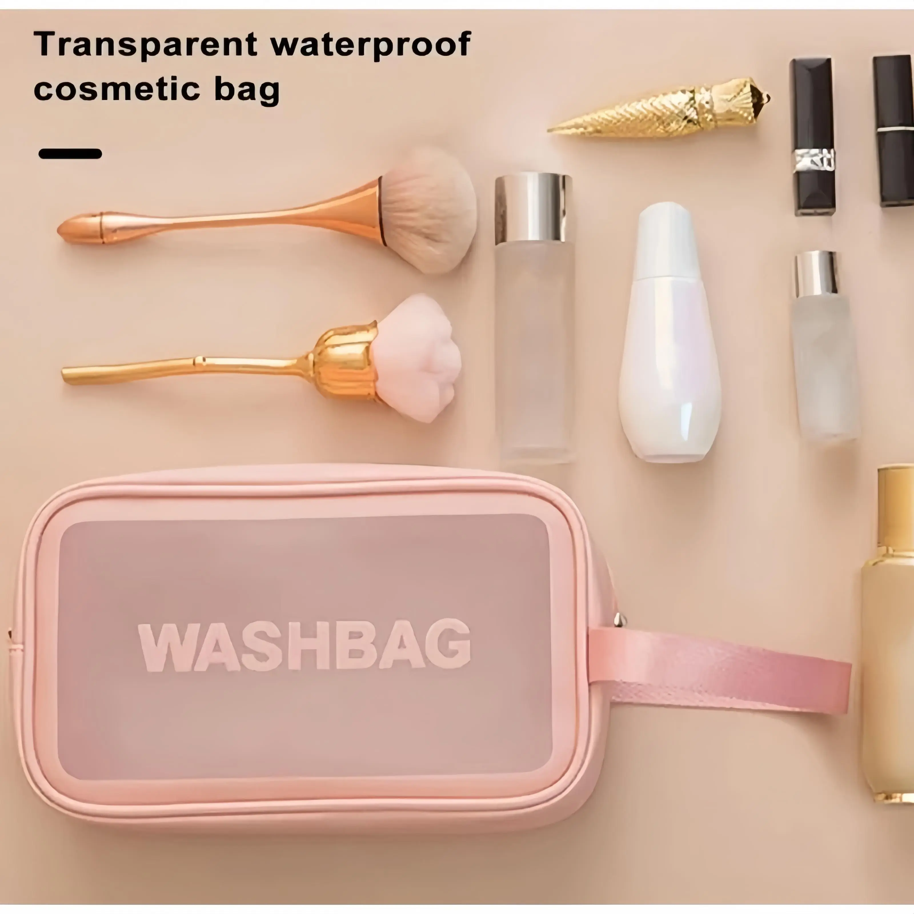 Waterproof Tpu Cosmetic Bag Makeup Bag Transparent Storage Bath Bag Portable Wash Bag White Zipper