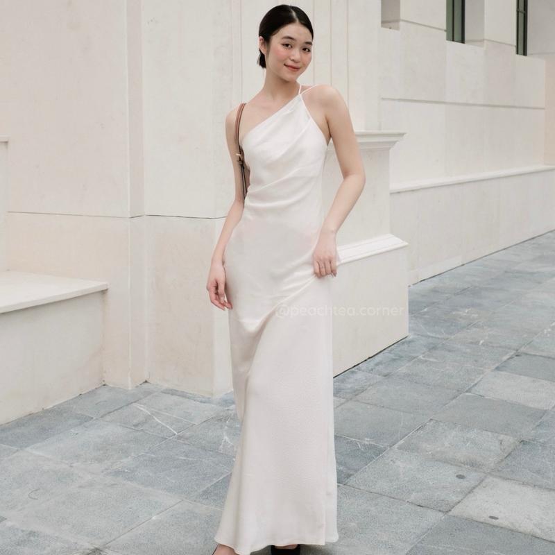Hera dress - Đầm lụa vai lệch lưng đổ | Peachtea Corner Nữ Women 5